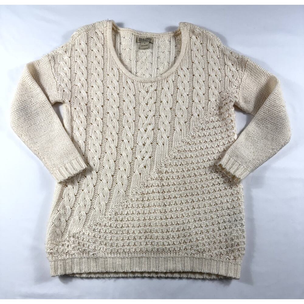 Lucky Brand Ivory Cable Knit Sweater Sz S Wool Blend Boho - Picture 1 of 7